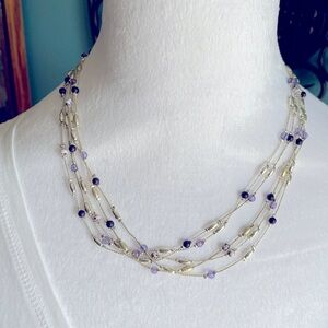 EUC Vintage Liz Claiborne Multi Strand Beaded Necklace Purple/Silver Tone